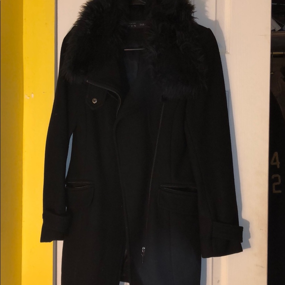 Faux Fur-Trimmed Coat